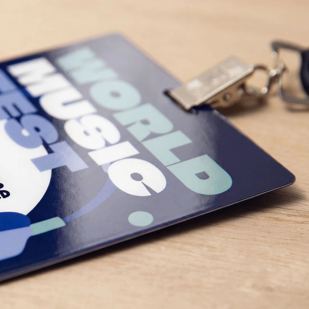 Vibrant full-color plastic event badges