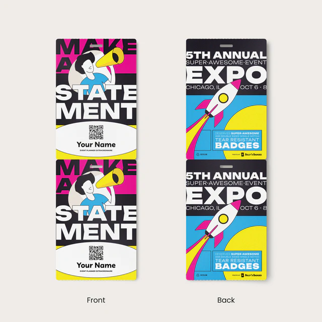 Pre-printed custom event badges produced in bulk