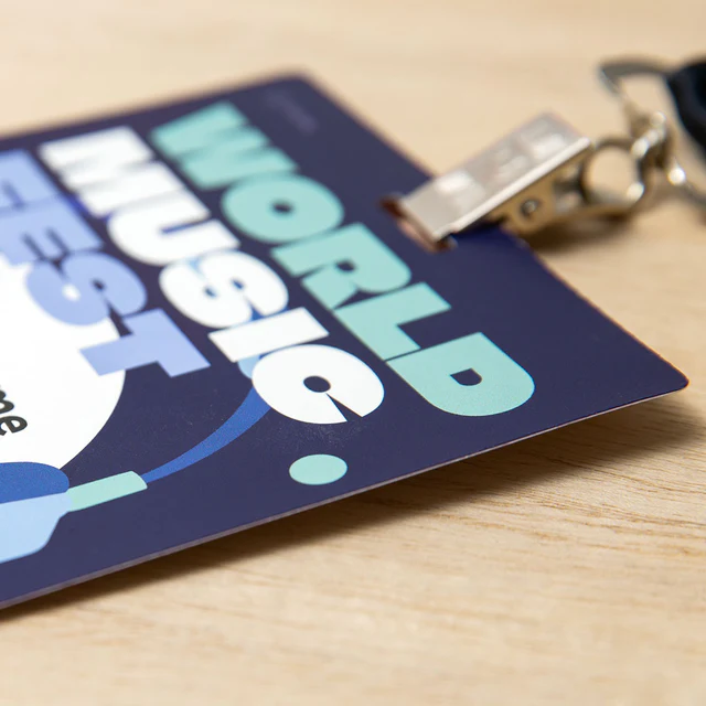 Plastic custom event badge with single notch