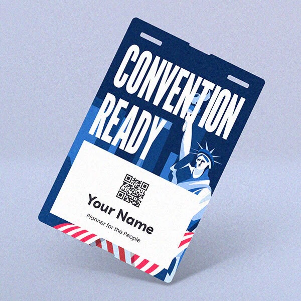 Personalized event name badges for conventions, town halls, and official gatherings