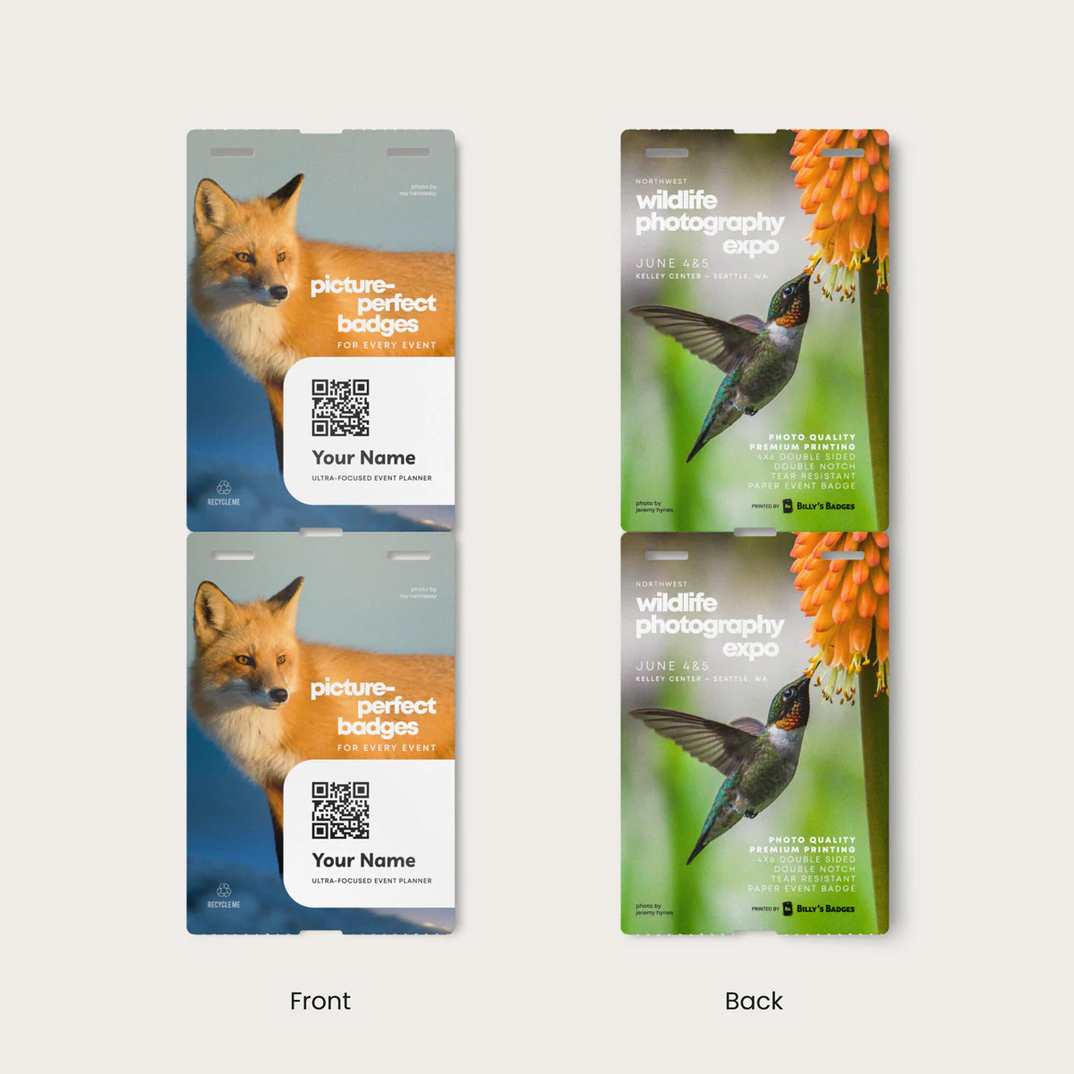4x6 double-sided, gap/notch, double-notch event badge