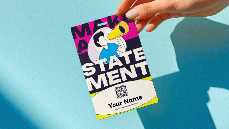 Custom event badge making a statement with bold attendee name