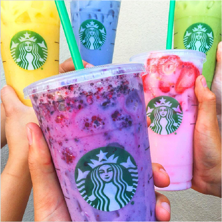 Starbucks summer storefront signage with pastel and citrus tones