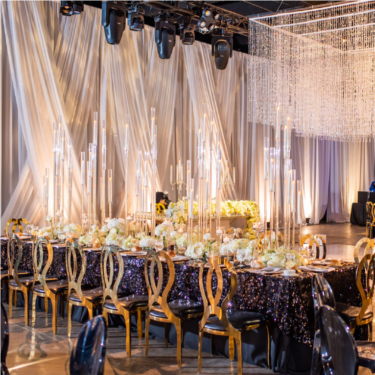 Transparent acrylic and iridescent accents for modern summer events