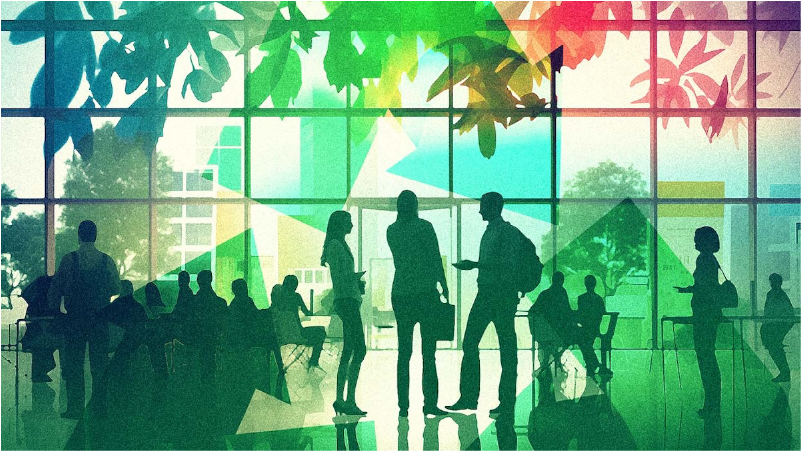 Green event planning illustration with reusable materials