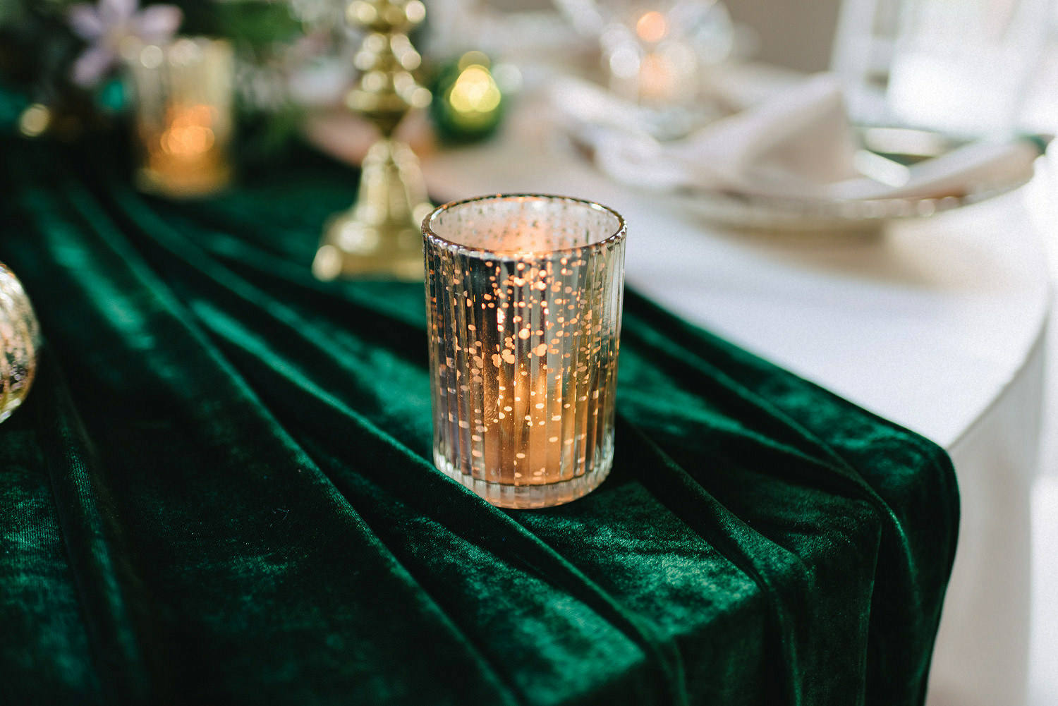 Velvet tablecloth and velour drapes in deep autumn tones