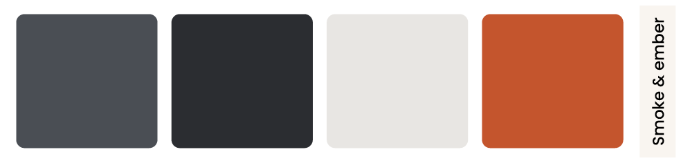Smoke and ember fall palette: slate grey and charcoal with a rust accent