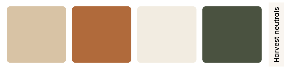 Harvest neutrals fall palette: warm sand, clay, and bone with a deep olive accent
